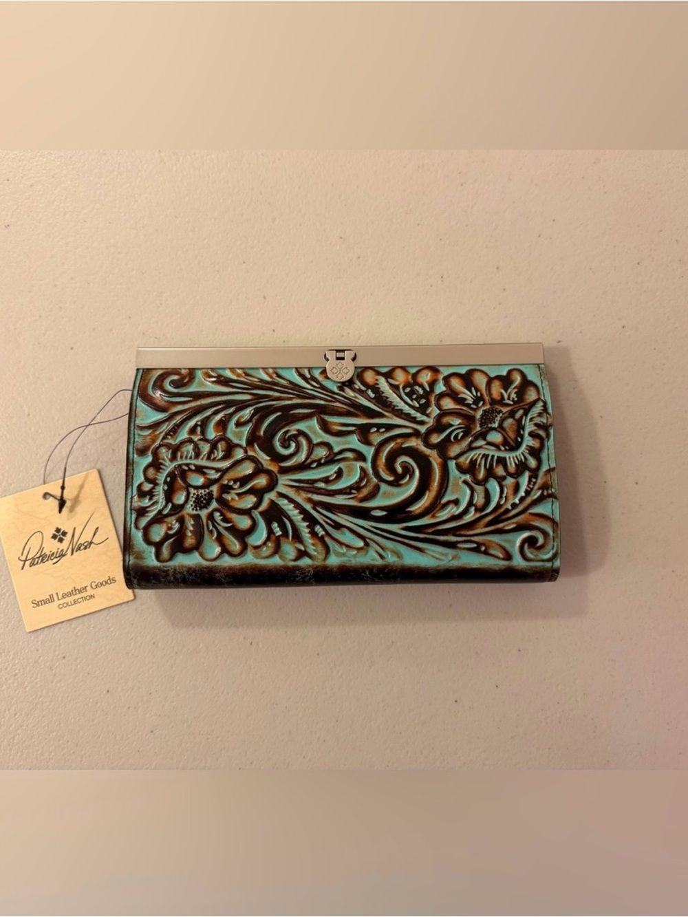 NWT Patricia Nash Cauchy Tooled Turquoise Leather Wallet